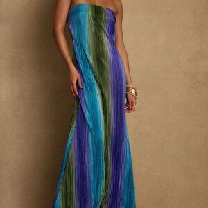 12th Tribe Natalia Blue Striped Strapless Plisse Maxi Dress Size Small